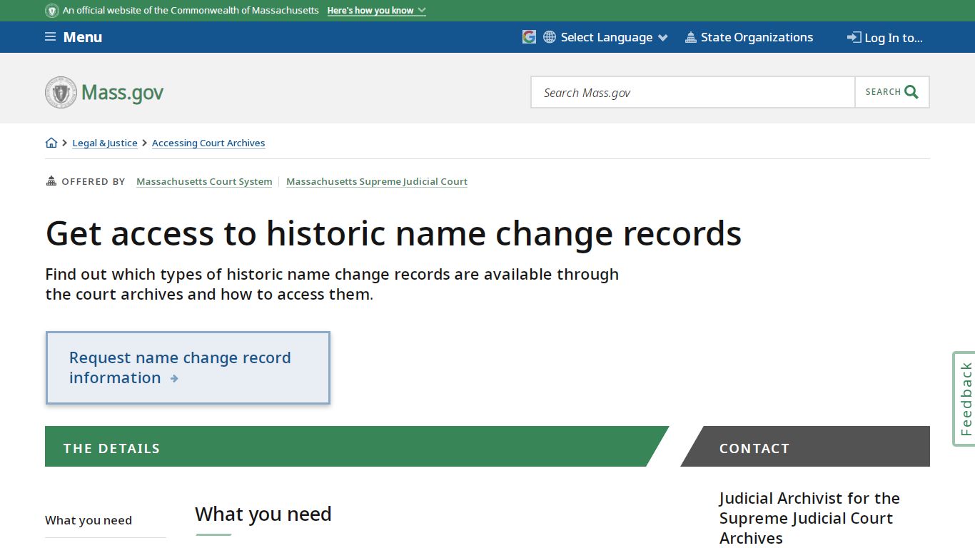 Get access to historic name change records | Mass.gov